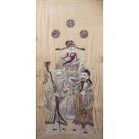 A large chinese silk emboroidery of the three deities