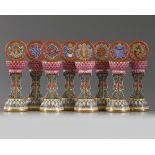 A set of eight Chinese famille rose Buddhist emblem altar ornaments