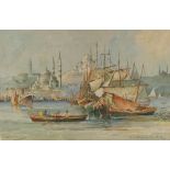 An Orientalist painting depicting boats, The Golden Horn