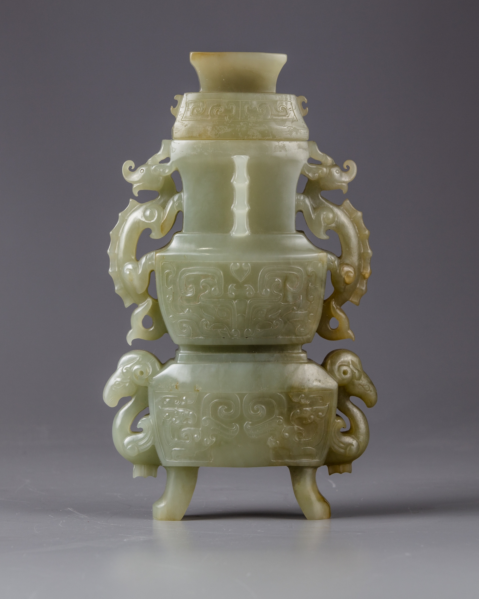 A celadon jade vase with cover - Image 2 of 4