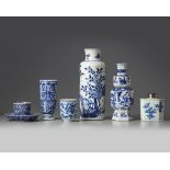 A group of seven Chinese blue and white vessels