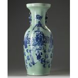 A Chinese celadon-ground blue and white vase