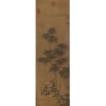 A Chinese 'flower and bamboo' hanging scroll