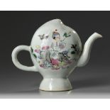 A Chinese famille rose 'Cowherd and Weaver Girl' Cadogan teapot