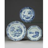 Three Chinese blue and white dishes