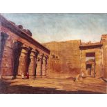 A painting depicting an Egyptian temple