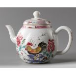 A Chinese famille rose 'cockerel' teapot