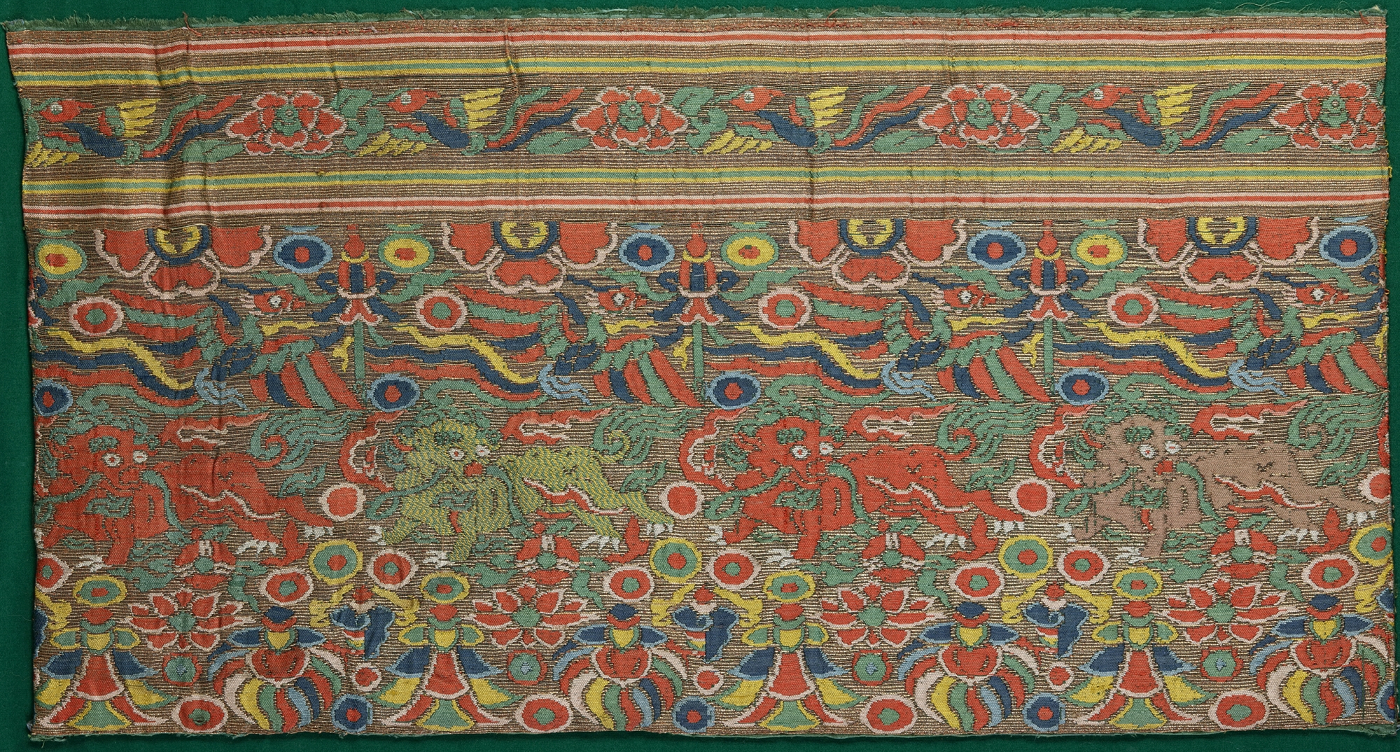 A Chinese brocade ‘Buddhist lion’ section