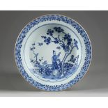 A Chinese blue and white 'lady and boy' basin