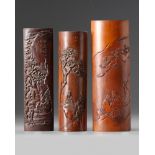 A group of three Chinese carved bamboo 'scholars' wrist rests