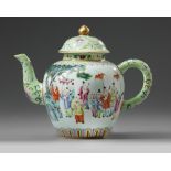 A Chinese famille rose 'boys' teapot and cover