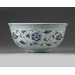 A Chinese blue and white 'floral scroll' bowl
