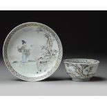 A Chinese enamelled 'Immortal' cup and saucer