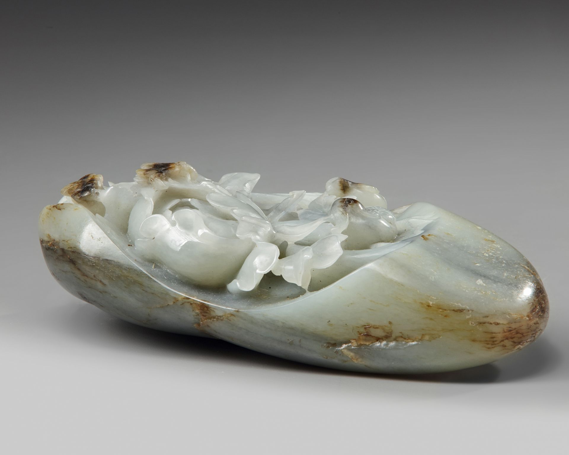 A Chinese white and russet jade 'pheasant and peony' pebble - Image 2 of 4