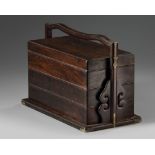 A Chinese hongmu three-tiered picnic box, tihe