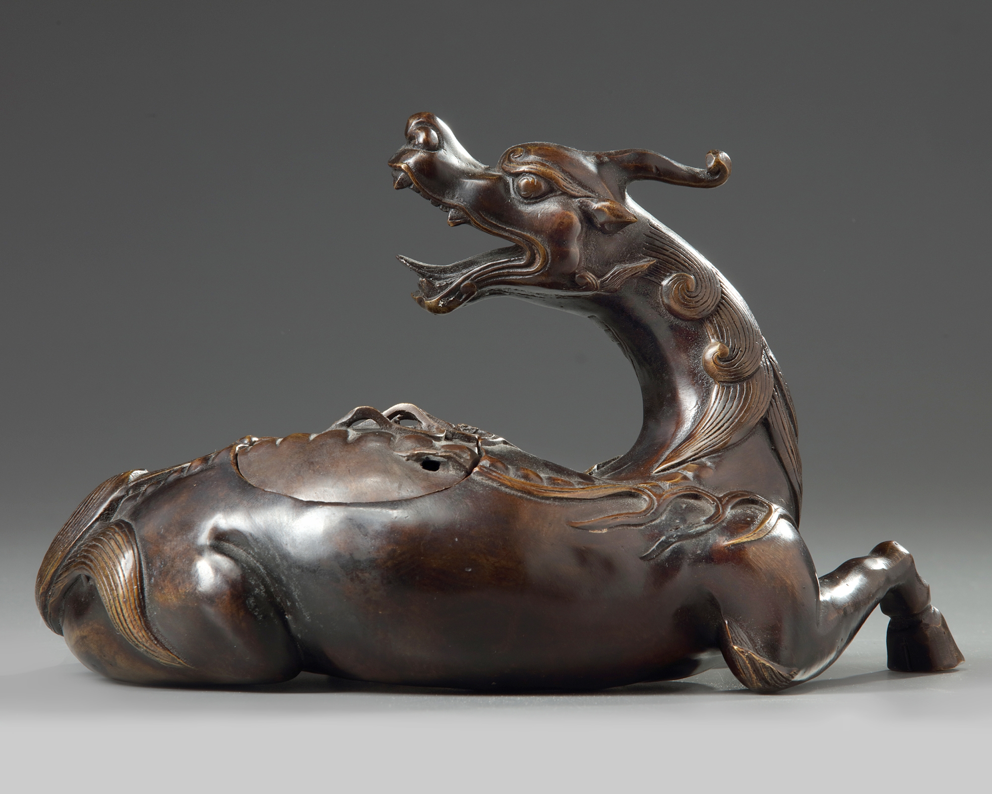 A Chinese bronze ‘qilin’ censer - Image 3 of 5