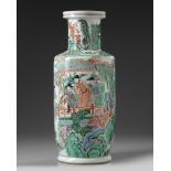 A Chinese famille verte 'Generals of the Yang Family' rouleau vase