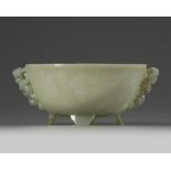 A Chinese celadon jade 'poetic' twin-handled bowl