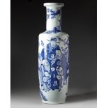 A large Chinese blue and white 'Immortals' rouleau vase