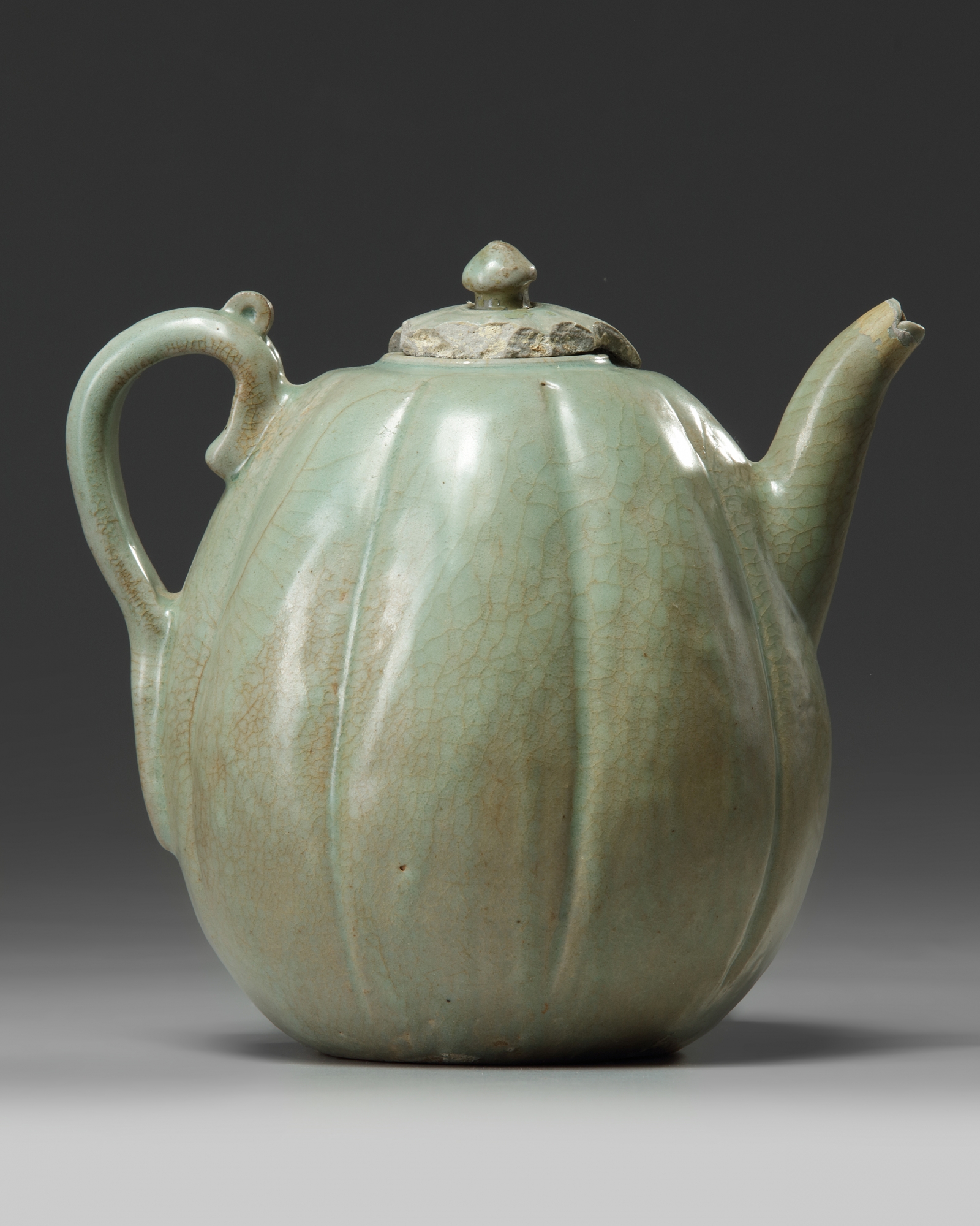 A Korean celadon glazed lobed teapot and cover - Image 3 of 5