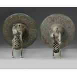 Two large seljuk feline bronze censers