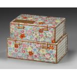 A Chinese famille rose 'millefleurs' 'books' box and cover