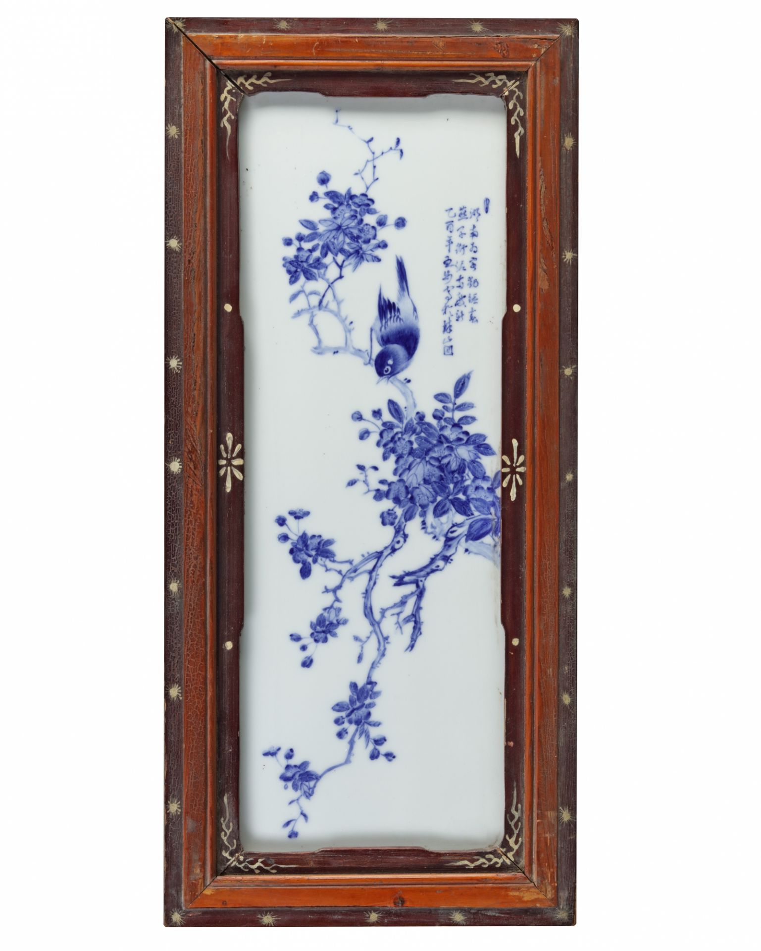 A Chinese blue and white 'bird' plaque