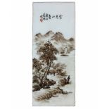 A small Chinese grisaille-decorated porcelain plaque