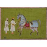 A Indian miniature depicting two man and a horse