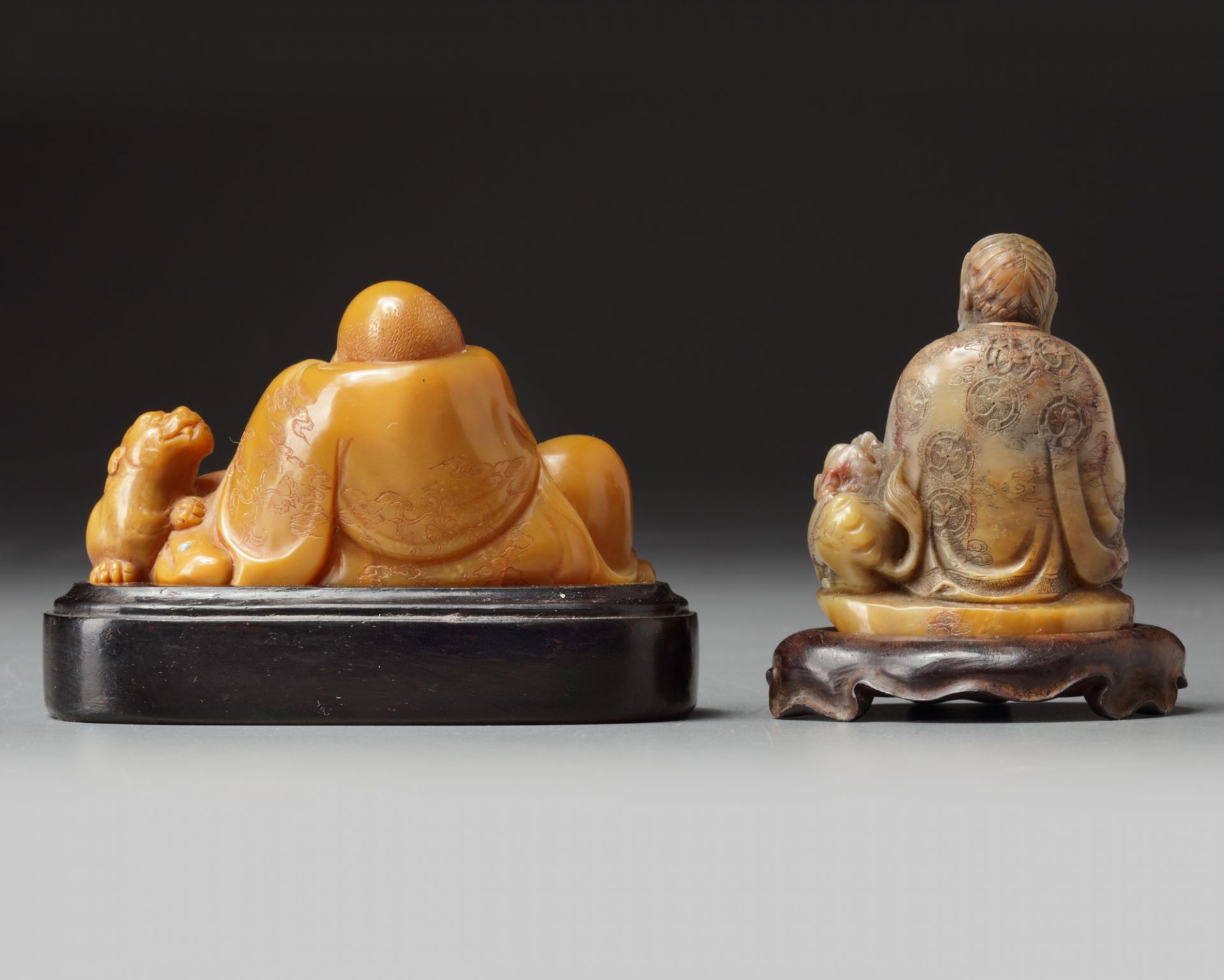 Two Chinese soapstone carvings of Luohan - Image 2 of 3