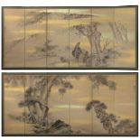 A set of two six-panel byobu screens signed by Koseki Senko