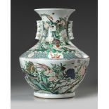 A large Chinese famille verte 'bird and flower' vase, hu