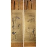 A pair of hand-scrolls depicting depicting cranes in original box