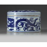 A Chinese blue and white 'dragon' box and cover