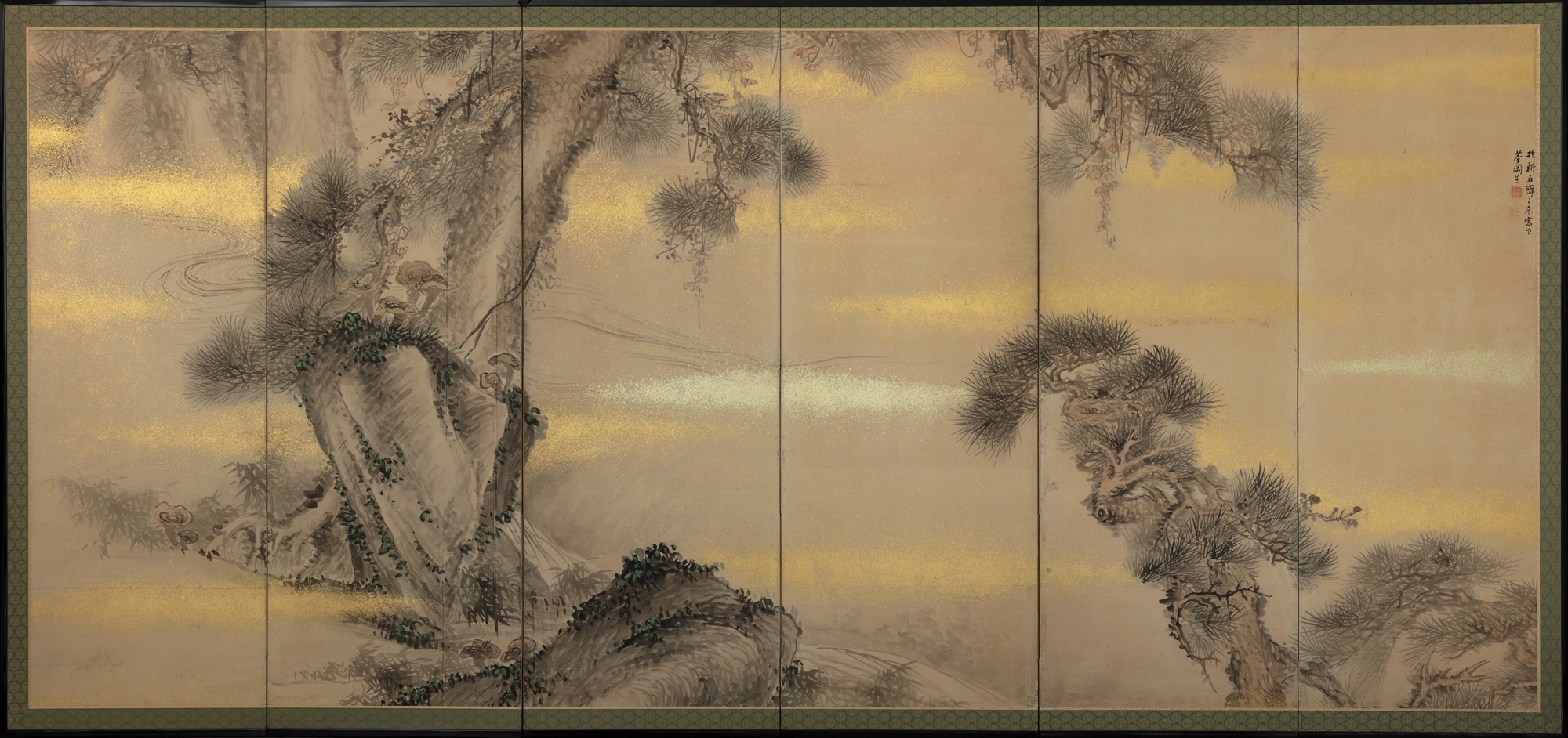 A set of two six-panel byobu screens signed by Koseki Senko - Image 3 of 4