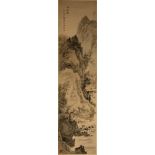 A Chinese hanging scroll of a mountain landscape