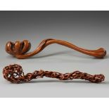 Two Chinese carved boxwood sceptres