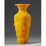 A Chinese opaque yellow glass 'Budai' vase