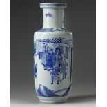 A Chinese blue and white 'birthday' rouleau vase