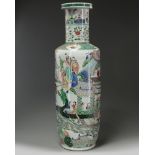 A Chinese famille verte 'dragonboat' rouleau vase