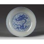 A Chinese blue and white ‘dragon’ dish