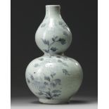 A Korean blue and white 'butterfly and chrysanthemum' double gourd vase