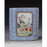 A Chinese famille rose 'boys' square-section brush pot, bitong