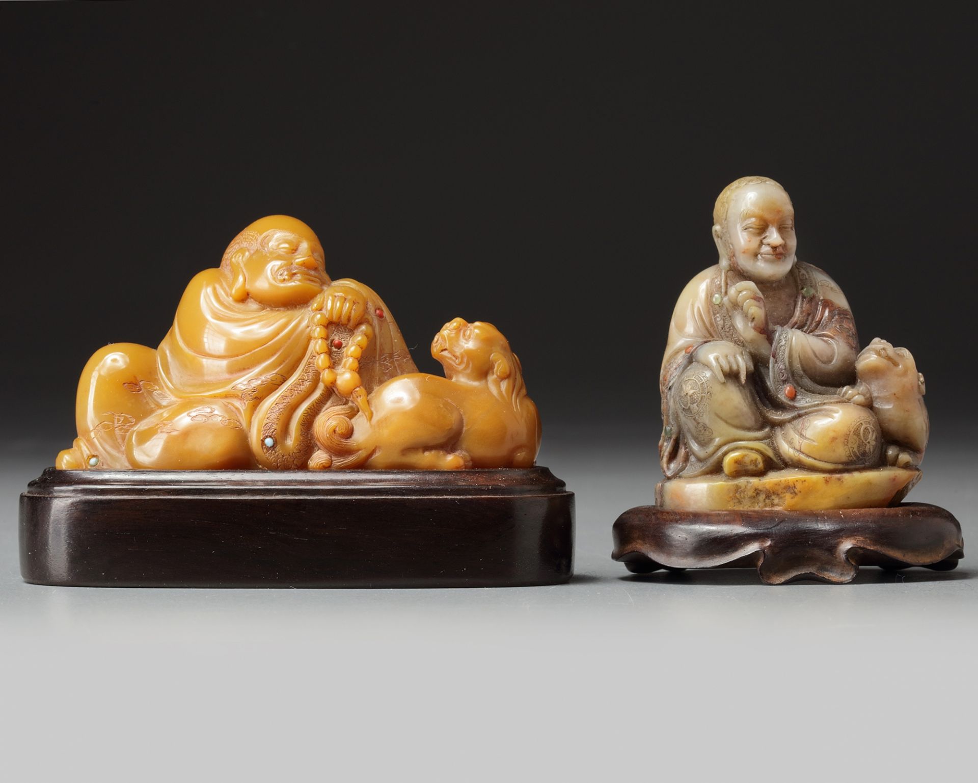 Two Chinese soapstone carvings of Luohan