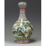 A Chinese famille rose 'deer and crane' garlic head vase