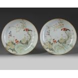 A pair of Chinese famille rose 'bird and flower' dishes