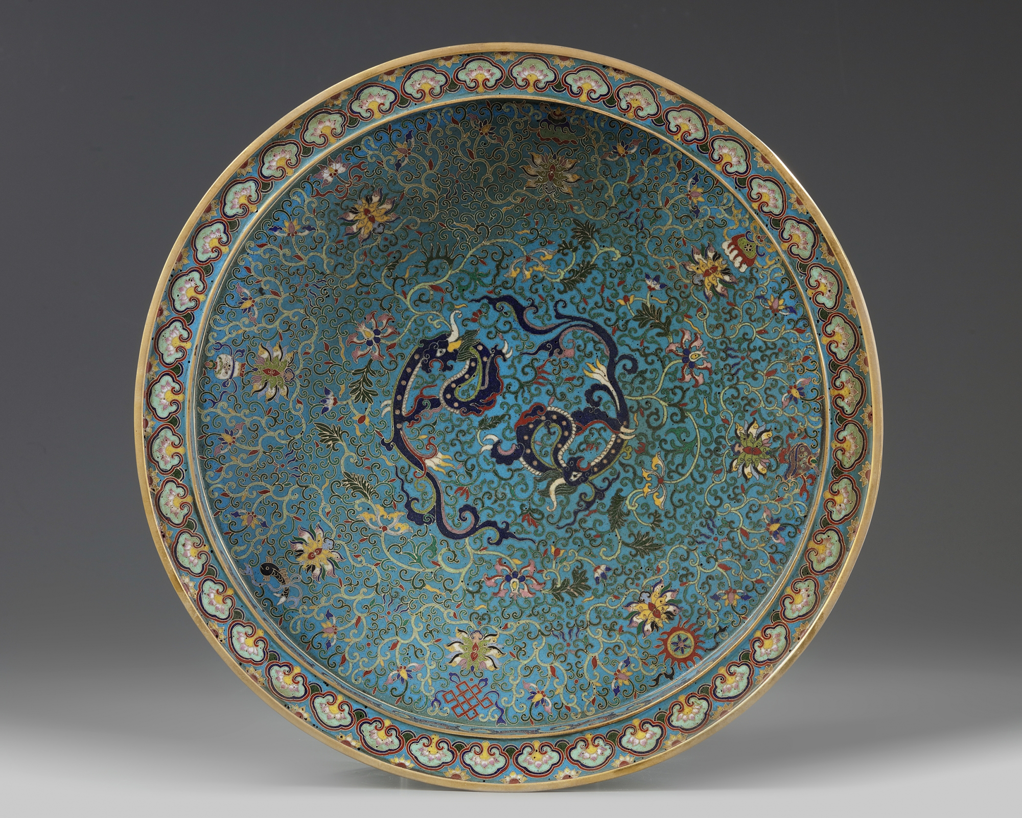 A Chinese cloisonné enamel tripod basin