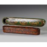 Two Ottoman lacquer paper mache pen cases