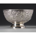A Chinese export silver 'dragon' bowl