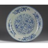 A large Chinese blue and white 'Three Friends of Winter' charger